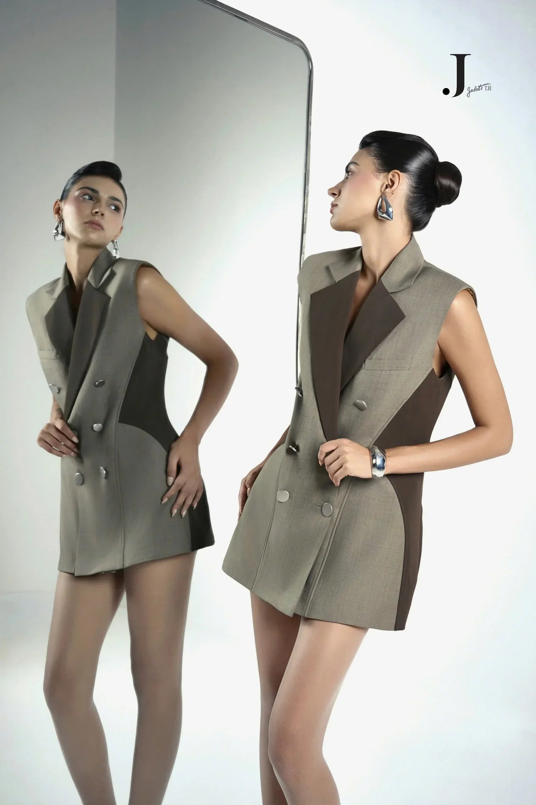 Slim Ash Grey Blazer Gilet & Ash Grey Short-skirt