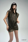 Twist Moss Green Shirt & Ash Grey Short-skirt
